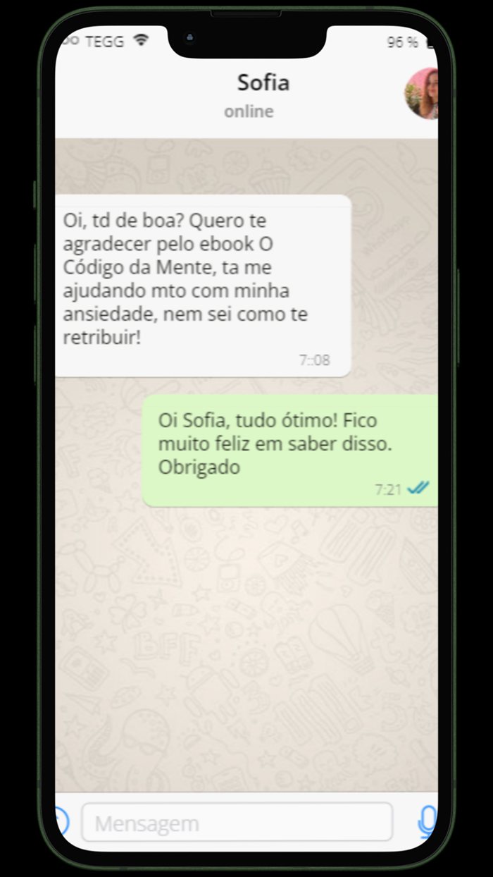 Depoimento de Sofia: agradeceu pelo método ter ajudado a lidar com sua ansiedade.